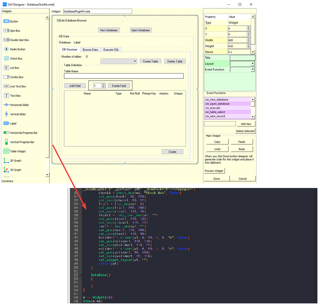 database and gui code