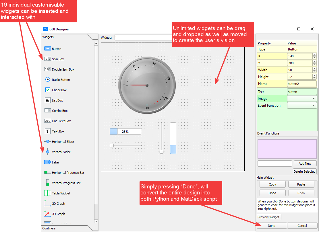 GUI designer with instruments